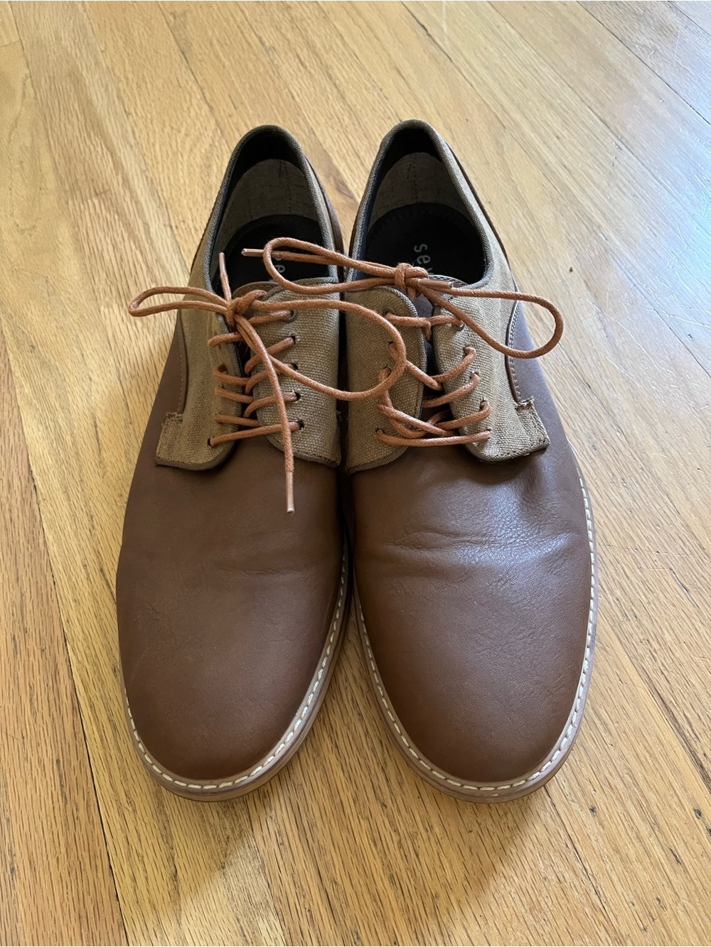 Men's Brown Leather Casual Derby Shoes with Contrast Eyelet Panel